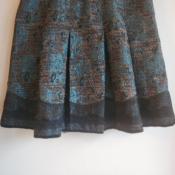 Y2K Teal Textured Pleated Brocade Skirt – Size M - Picture 7 of 12